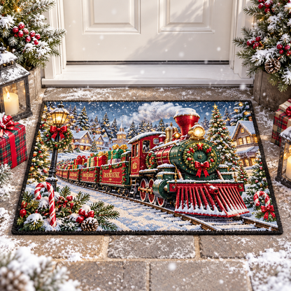 Christmas Express Train Winter Village Doormat Holiday Outdoor Decor
