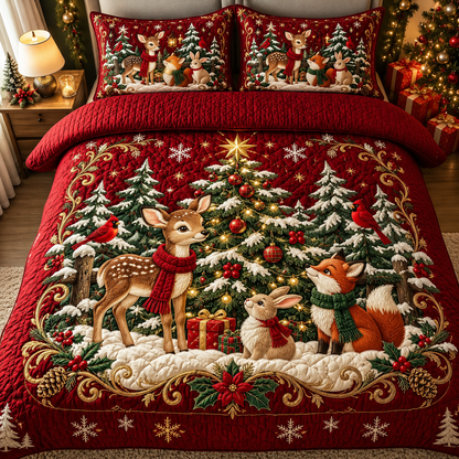 Christmas Forest Animals Quilt Bedding Set