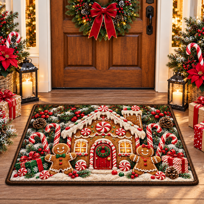 Christmas Gingerbread House Doormat Holiday Front Door Mat
