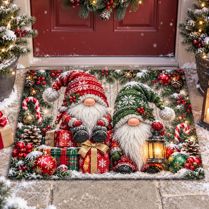 Christmas Gnomes Gift Box Doormat Holiday Outdoor Decor