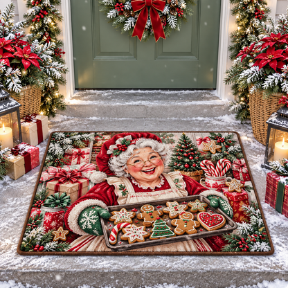 Christmas Mrs Claus Gingerbread Cookies Non-Slip Door Mat