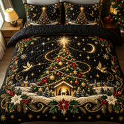 Christmas Nativity Tree Starry Quilt Bedding Set