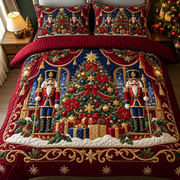 Christmas Nutcracker Soldier Tree Quilt Bedding Set Cover