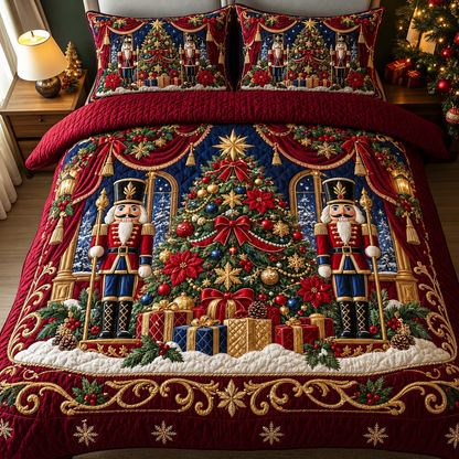 Christmas Nutcracker Soldier Tree Quilt Bedding Set Cover