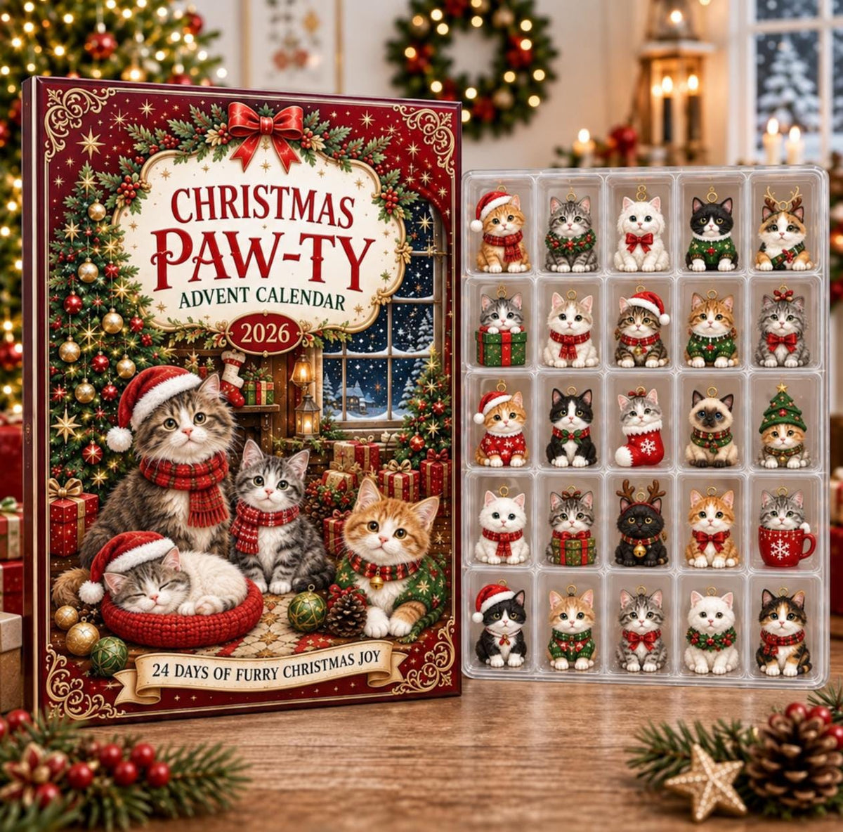 Christmas Paw-Ty Cat Advent Calendar 2026: 24 Ornaments