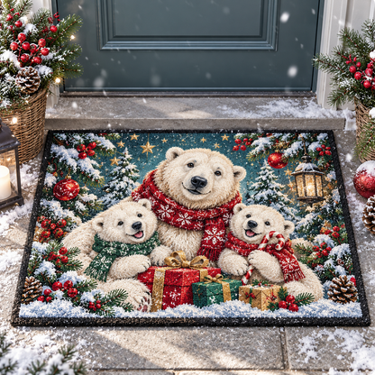 Christmas Polar Bear Family Doormat Holiday Front Door Mat