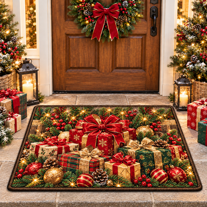 Christmas Present Box Doormat Holiday Front Door Mat