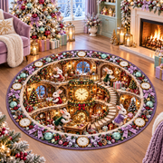 Christmas Rabbit Clockmaker Burrow 3D Illusion Quilted Round Rug