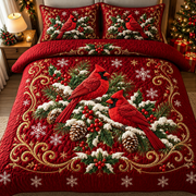 Christmas Red Cardinal Bird Quilt Bedding Set