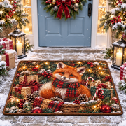 Christmas Red Fox Doormat Winter Holiday Outdoor Entrance Mat