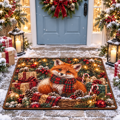Christmas Red Fox Doormat Winter Holiday Outdoor Entrance Mat