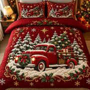 Christmas Red Truck Quilt Bedding Set