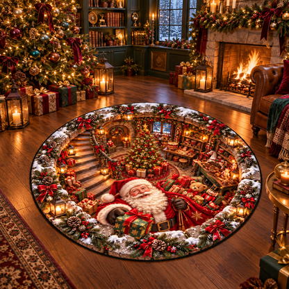 Christmas Santa Claus 3D Optical Illusion Quilted Round Rug