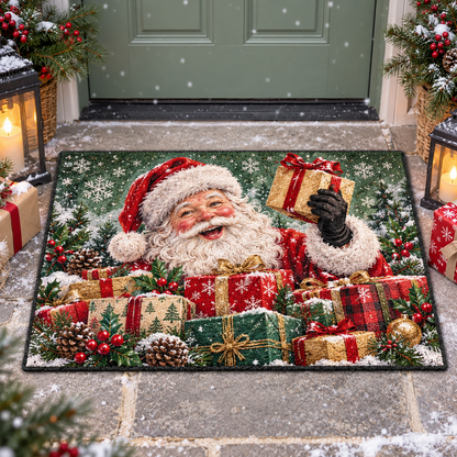 Christmas Santa Claus Gift Box Doormat Holiday Outdoor Decor
