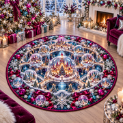 Christmas Snow Globe Castle Quilted Round Rug Holiday Decor