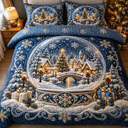 Christmas Snow Globe Winter Village Bedding Set Quilt Cover