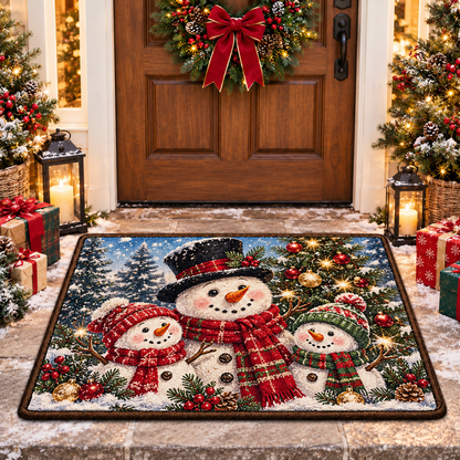 Christmas Snowman Family Doormat Holiday Front Door Mat