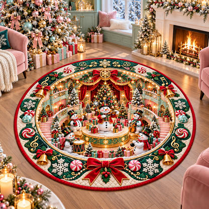 Christmas Snowman Musical Theater Quilted Round Rug Home Mat