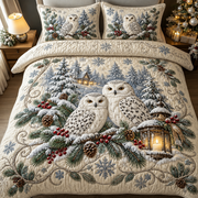 Christmas Snowy Owls Winter Quilt Bedding Set