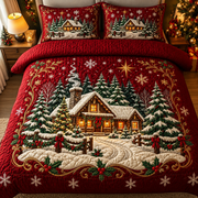 Christmas Winter Cabin Snow Quilt Bedding Set