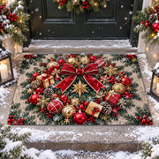 Christmas Wreath Ornaments Ribbon Doormat Holiday Outdoor Decor