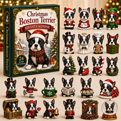 CHRISTMAS KICKOFF 40% OFF - Christmas Boston Terrier Advent Calendar 2026 - 24-Day Festive Countdown, Acrylic Charms Blind Box - Gift For Boston Terrier Lovers AC0NT016