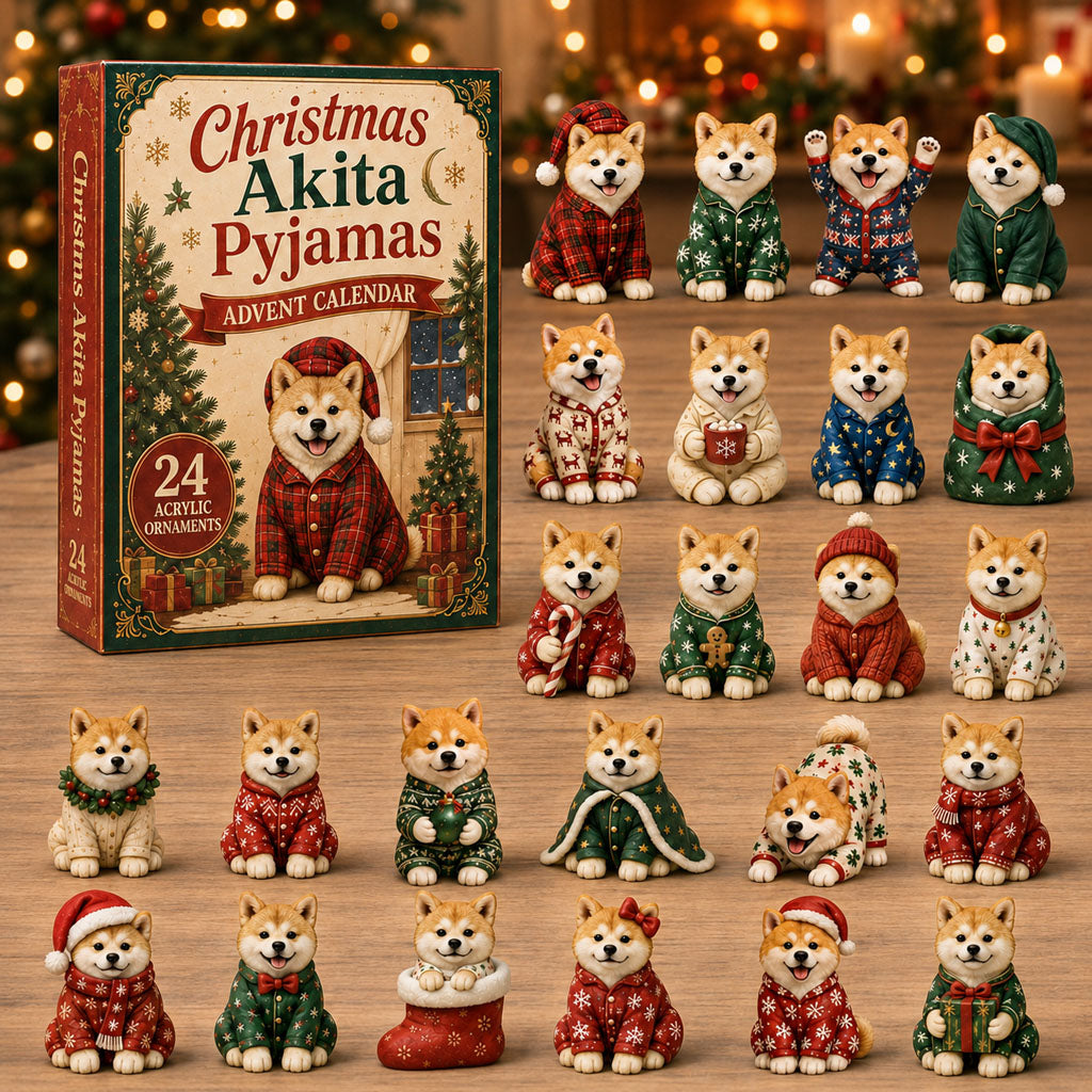 CHRISTMAS KICKOFF 40% OFF - Christmas Akita Pyjamas Advent Calendar 2026 - 24-Day Festive Countdown, Acrylic Charms Blind Box - Gift For Akita Lovers AC0NT166