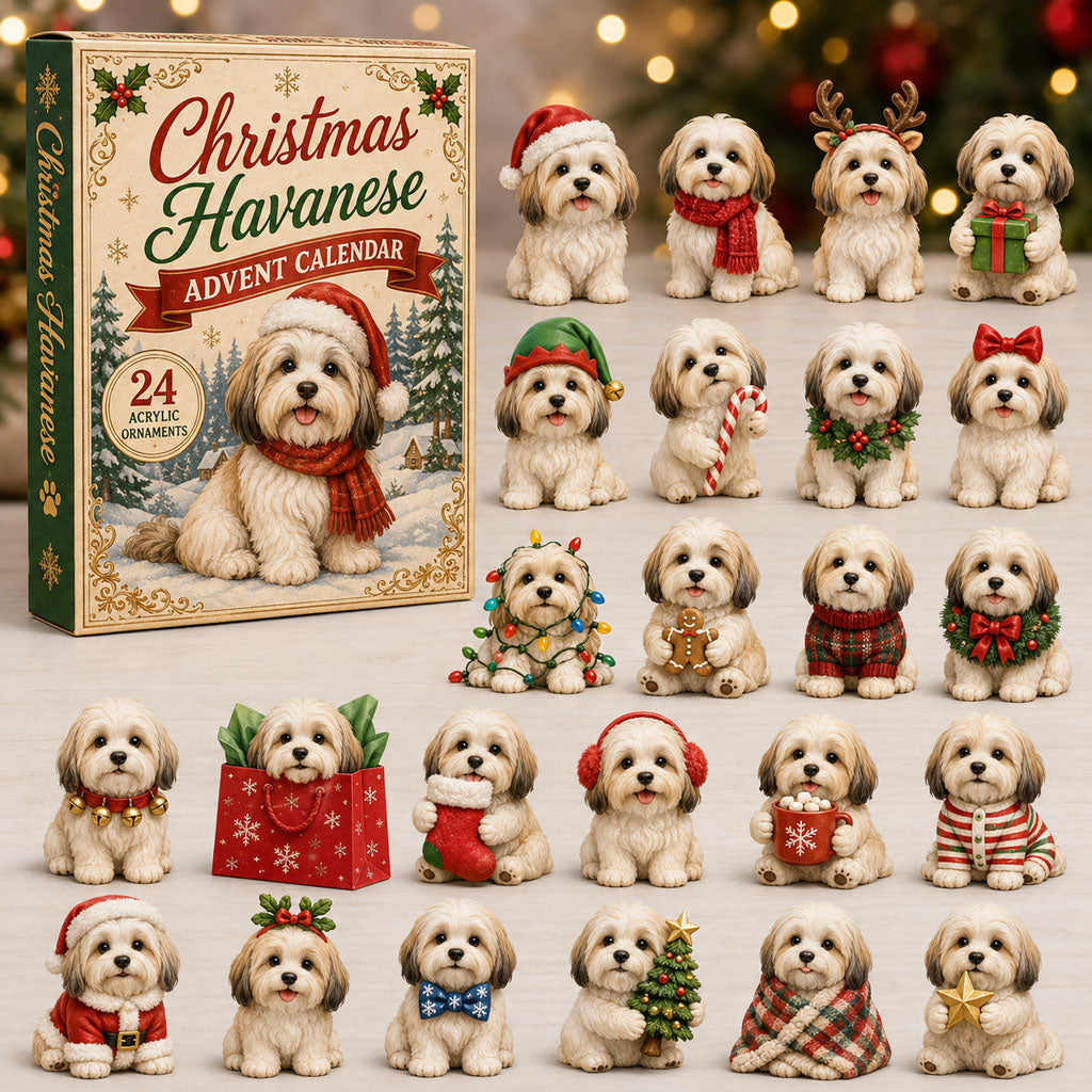 CHRISTMAS KICKOFF 40% OFF - Christmas Havanese Advent Calendar 2026 - 24-Day Festive Countdown, Acrylic Charms Blind Box - Gift For Havanese Lovers AC0NT206