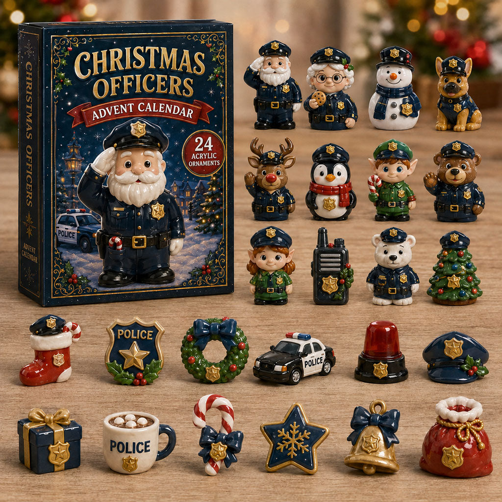 CHRISTMAS KICKOFF 40% OFF - Christmas Police Officer Advent Calendar 2026 - 24-Day Festive Countdown, Acrylic Charms Blind Box - Gift For Police Lovers AC0TM209