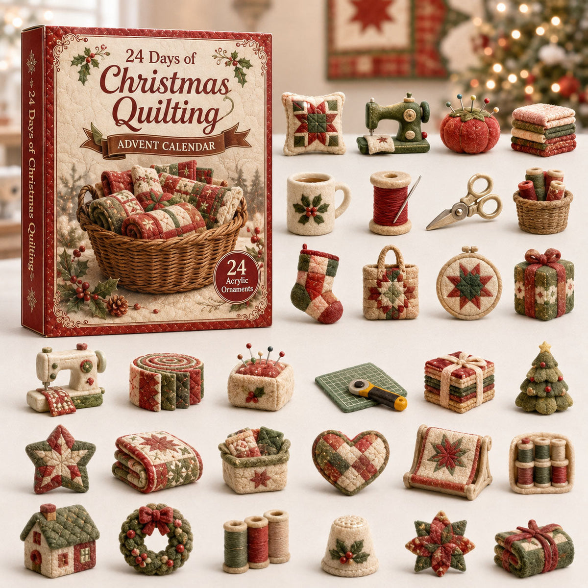 CHRISTMAS KICKOFF 40% OFF - Christmas Quilting Advent Calendar 2026 - 24-Day Festive Countdown, Acrylic Charms Blind Box - Gift For Quilting Collectors