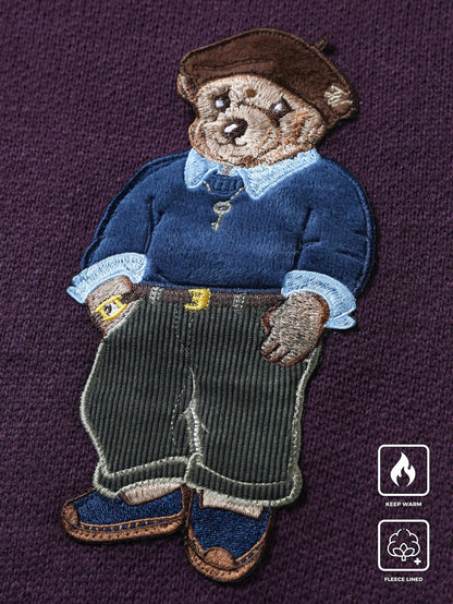 Claim Dot Men’s Cartoon Bear Embroidered Crew Neck Sweater