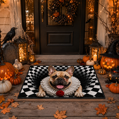 Clown French Bulldog Optical Illusion Halloween Gate Doormat