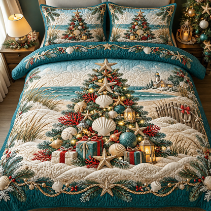 Coastal Beach Seashell Christmas Tree Bedding Set Quilt Cover