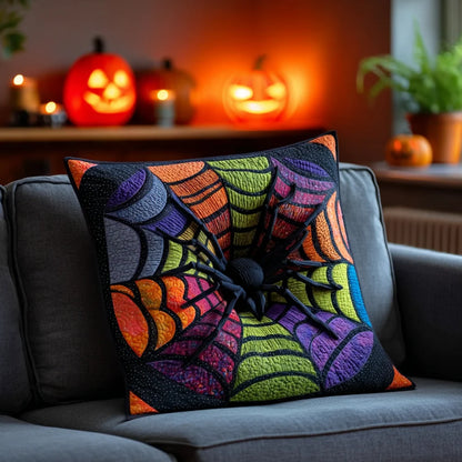 Colorful Spider Web Halloween Quilted Pillow Case
