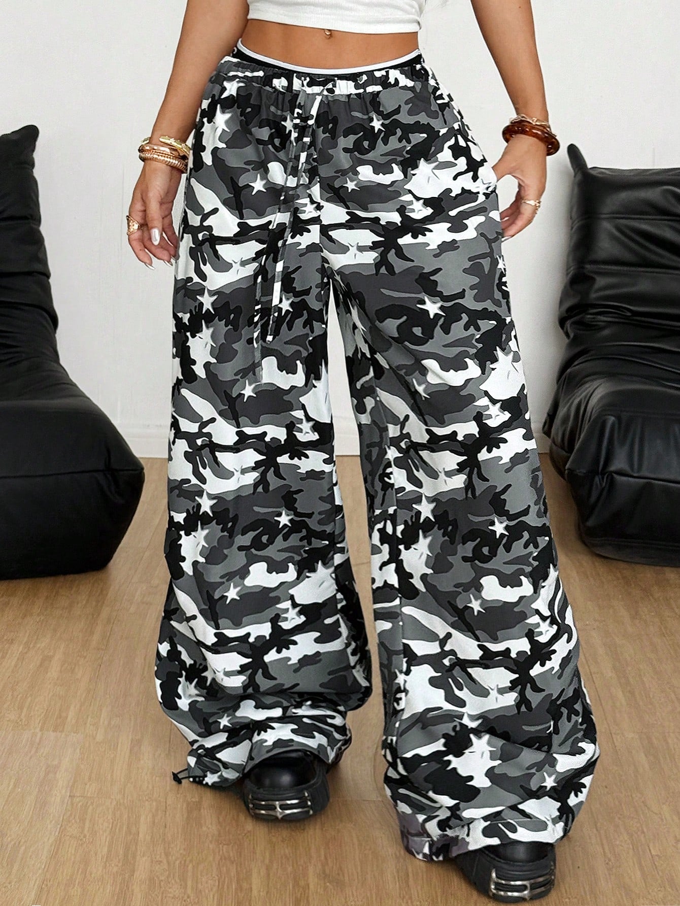 Coolane Women's Camo Tie Waist Wide Leg Loose Casual Pants – Urban Comfort Meets Edgy Streetwear