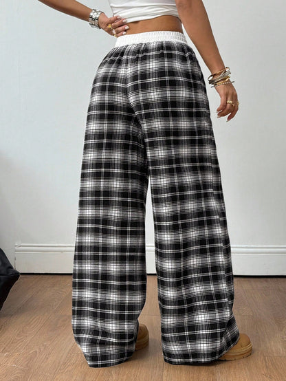 Women’s Multicolor Plaid Wide Leg Drawstring Pants