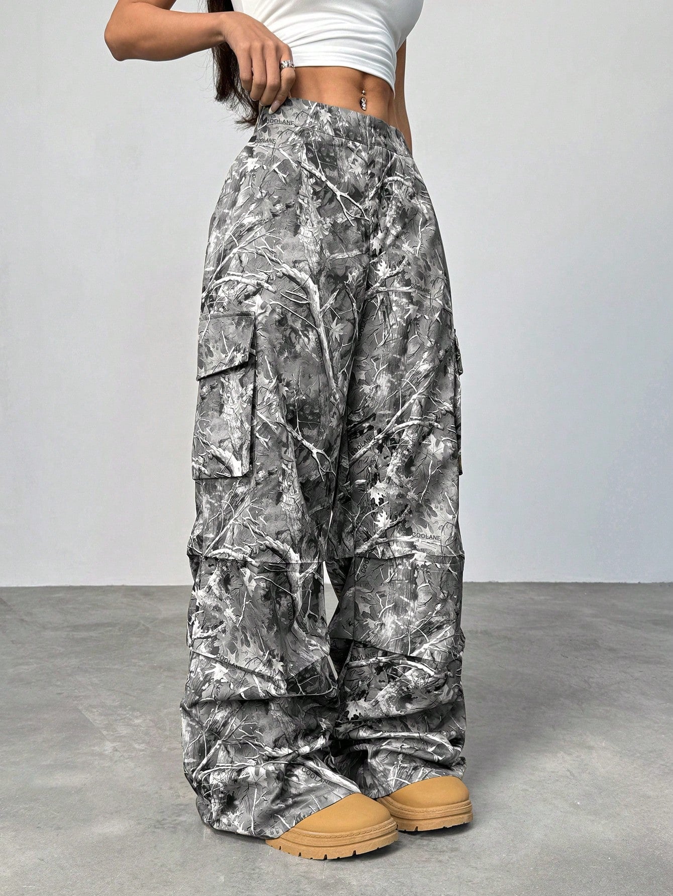 Women’s Black White Camo Wide Leg Pants