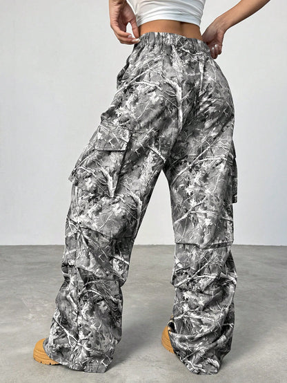 Women’s Black White Camo Wide Leg Pants