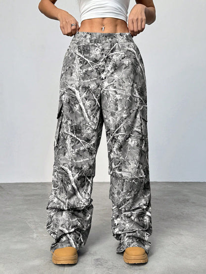 Women’s Black White Camo Wide Leg Pants