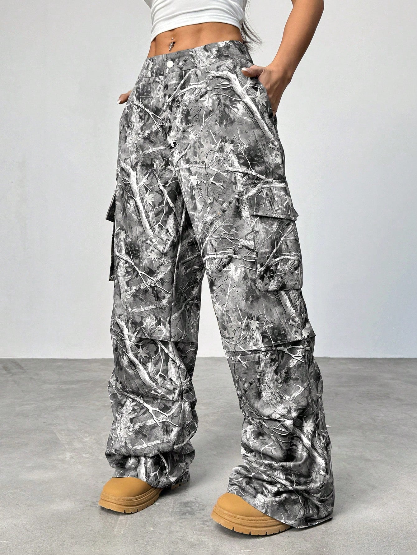 Women’s Black White Camo Wide Leg Pants