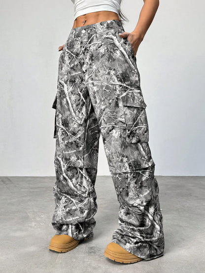 Women’s Black White Camo Wide Leg Pants