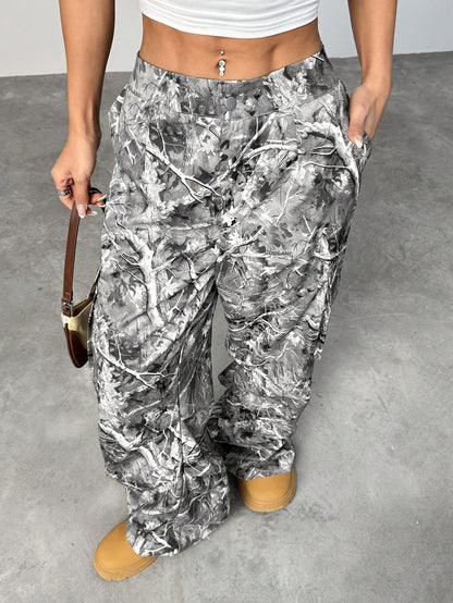 Women’s Black White Camo Wide Leg Pants