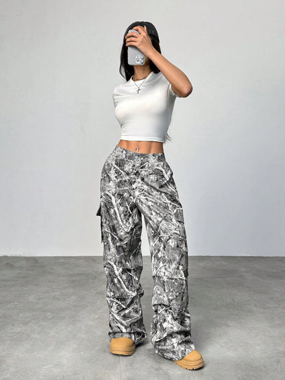 Women’s Black White Camo Wide Leg Pants