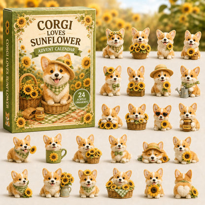 CHRISTMAS KICKOFF 40% OFF - Corgi Loves Sunflower Advent Calendar 2026 - 24-Day Festive Countdown, Acrylic Charms Blind Box - Gift For Corgi Lovers AC0TM189