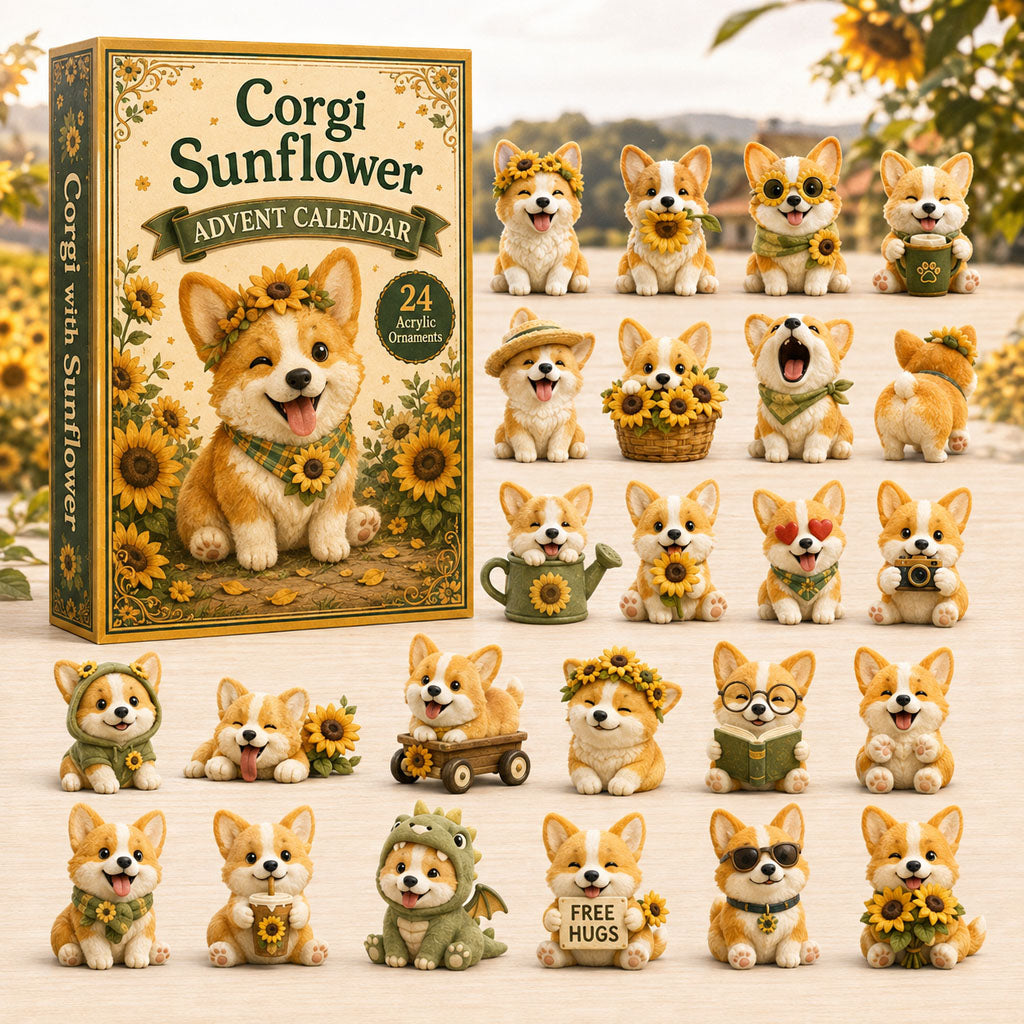 CHRISTMAS KICKOFF 40% OFF - Corgi Sunflower Advent Calendar 2026 - 24-Day Festive Countdown, Acrylic Charms Blind Box - Gift For Corgi Lovers AC0TH107