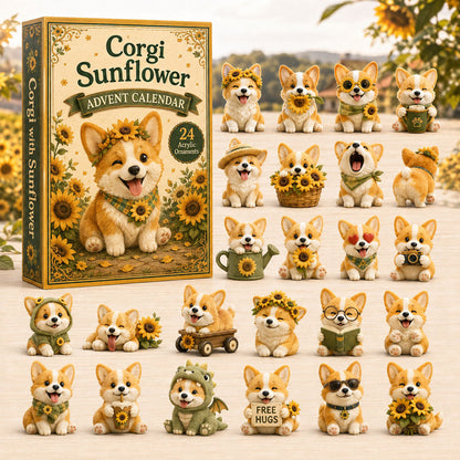 CHRISTMAS KICKOFF 40% OFF - Corgi Sunflower Advent Calendar 2026 - 24-Day Festive Countdown, Acrylic Charms Blind Box - Gift For Corgi Lovers AC0TH107