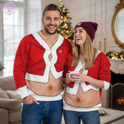 Couple Funny Naked Santa Belly Ugly Christmas Sweaters