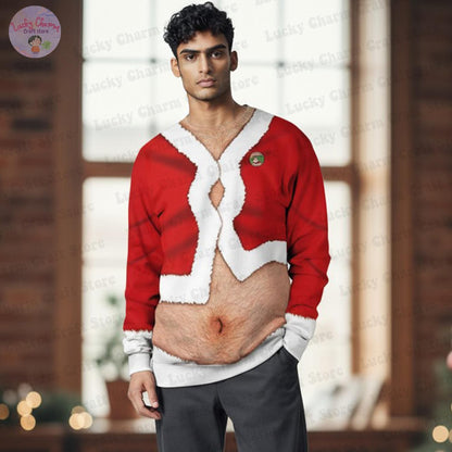 Couple Funny Naked Santa Belly Ugly Christmas Sweaters
