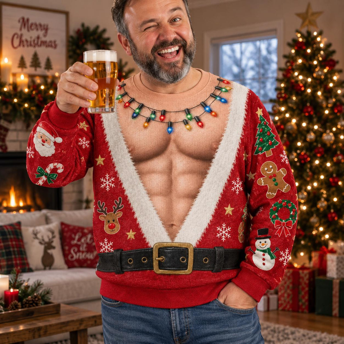 Couples Chest Chest Christmas Ugly Sweater Pair