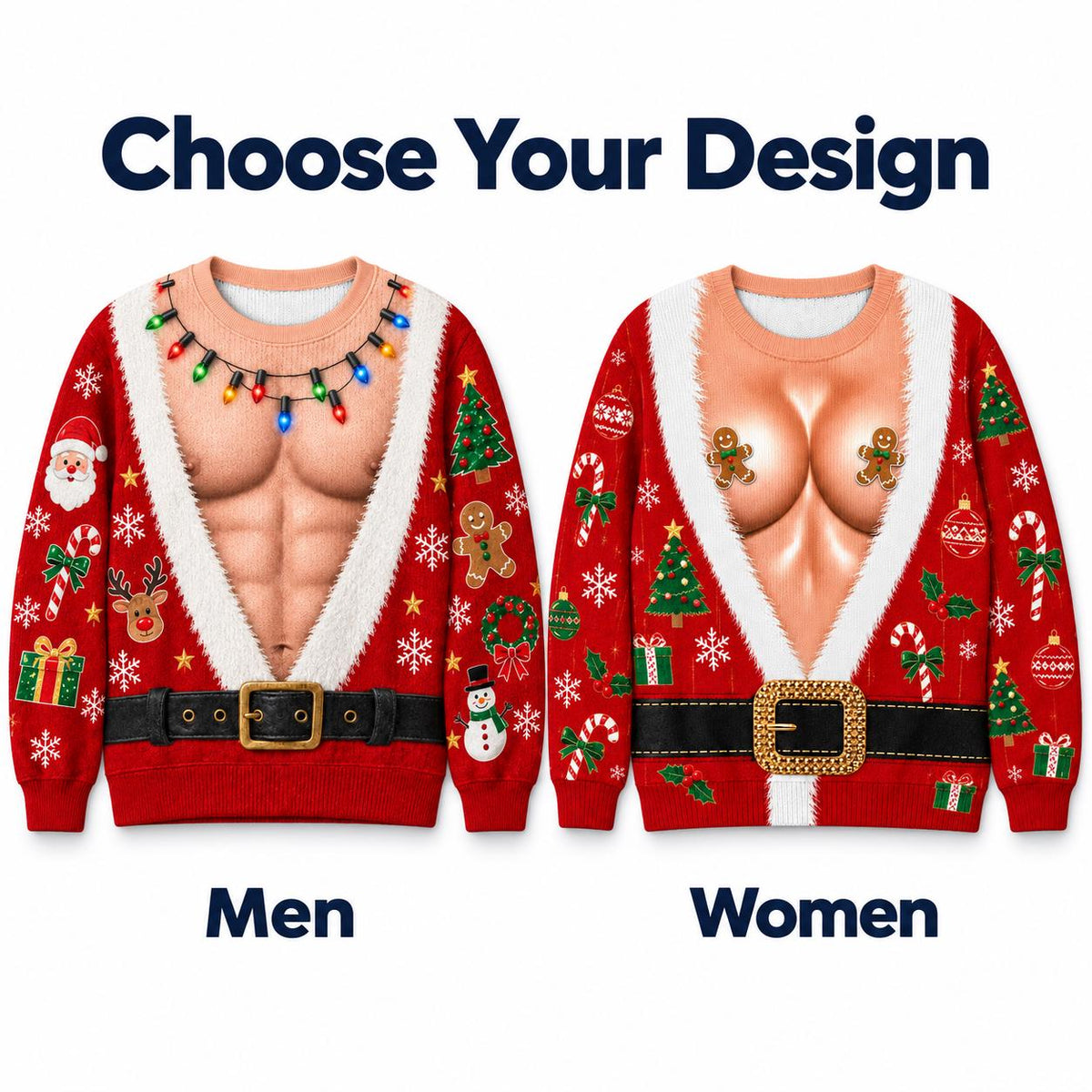 Couples Chest Chest Christmas Ugly Sweater Pair